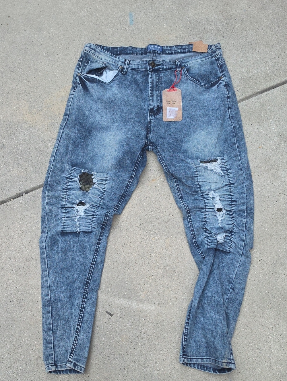 Men's Skinny Ripped Acid-Wash Jeans - Blue
